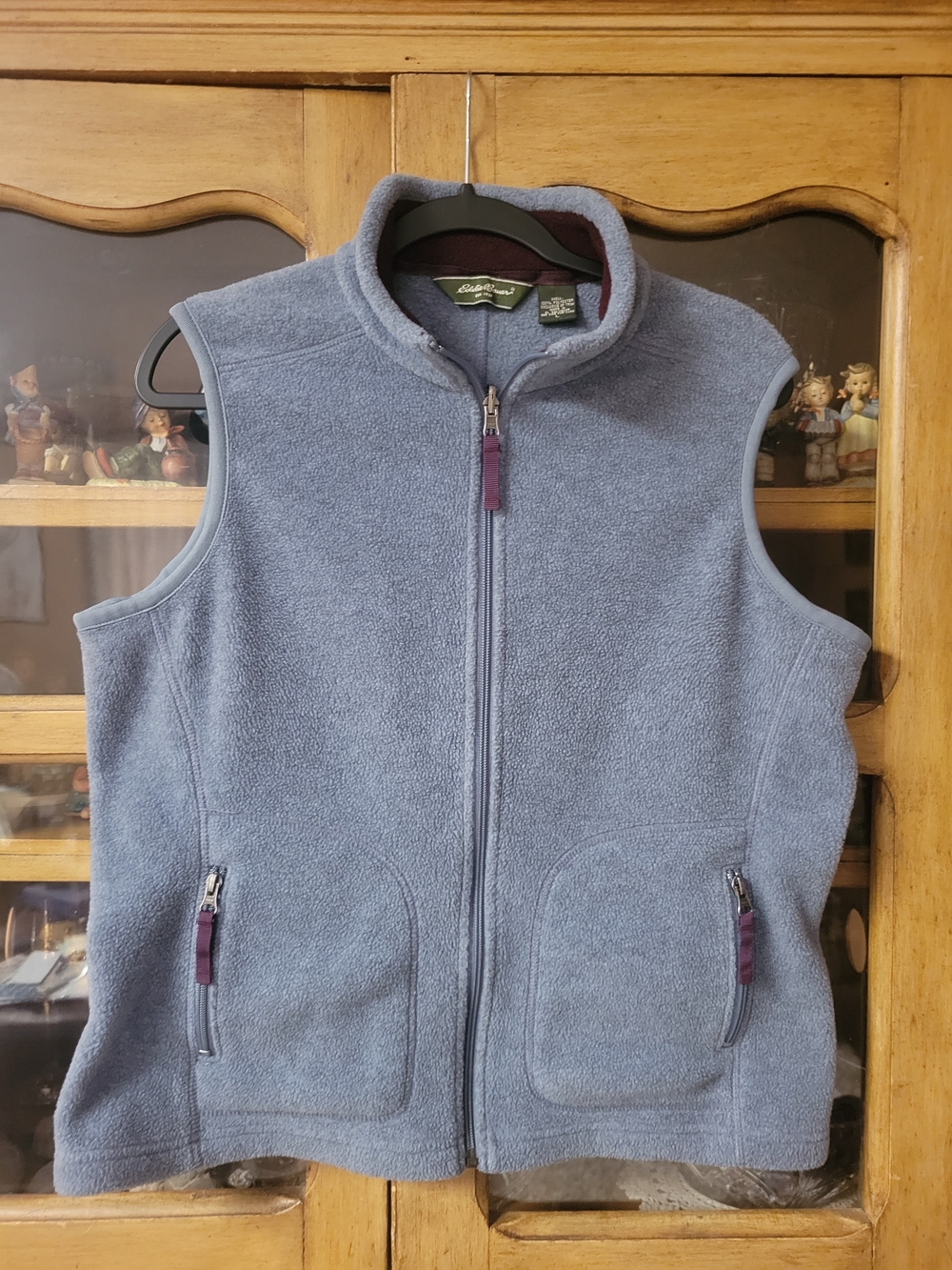 Eddie Bauer Light Blue Fleece Vest With Plum Accents